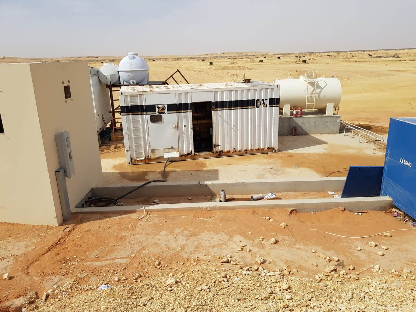 CAT generator container unit installed on remote desert site