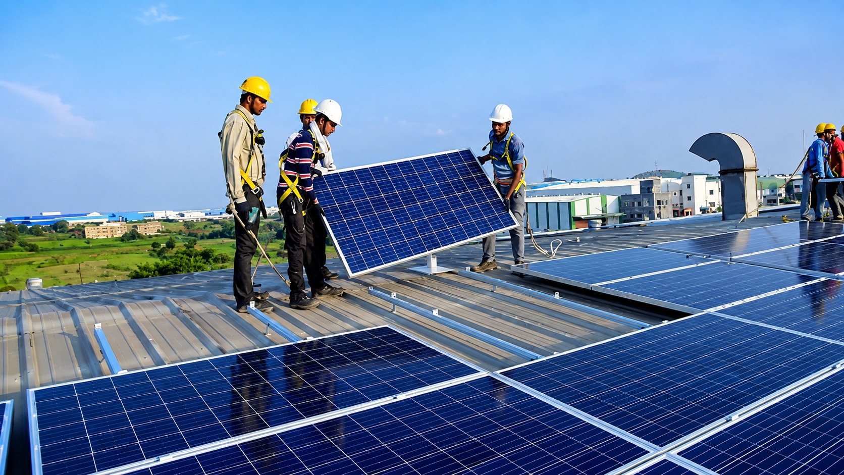 White Dream engineer measuring and designing a rooftop solar panel layout in Saudi Arabia