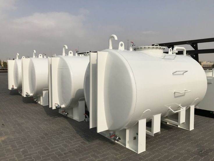 Row of White Dream generator base fuel tanks in Saudi Arabia
