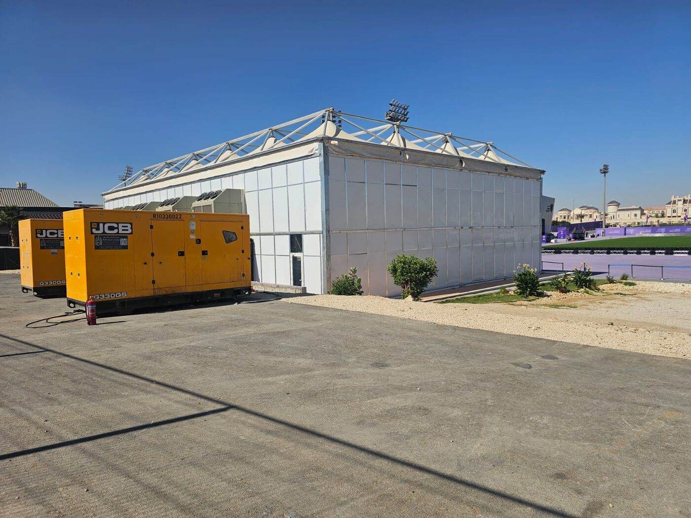 Twin White Dream generators deployed at a large sports facility
