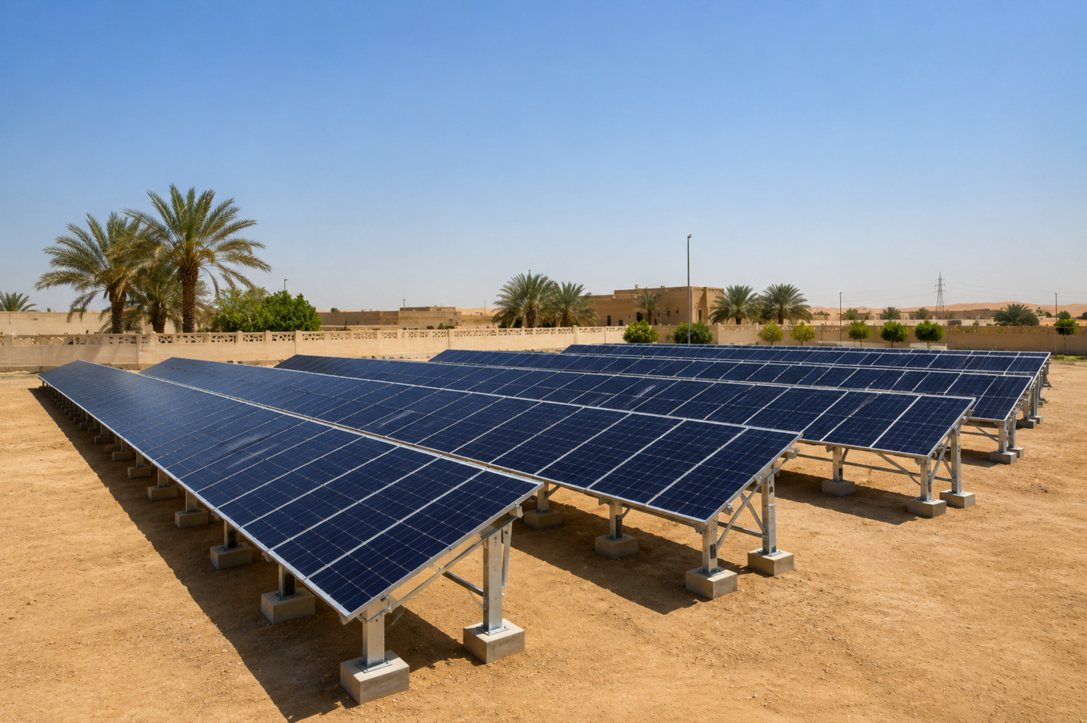 Ground-mounted solar panel array installed by White Dream in Saudi Arabia