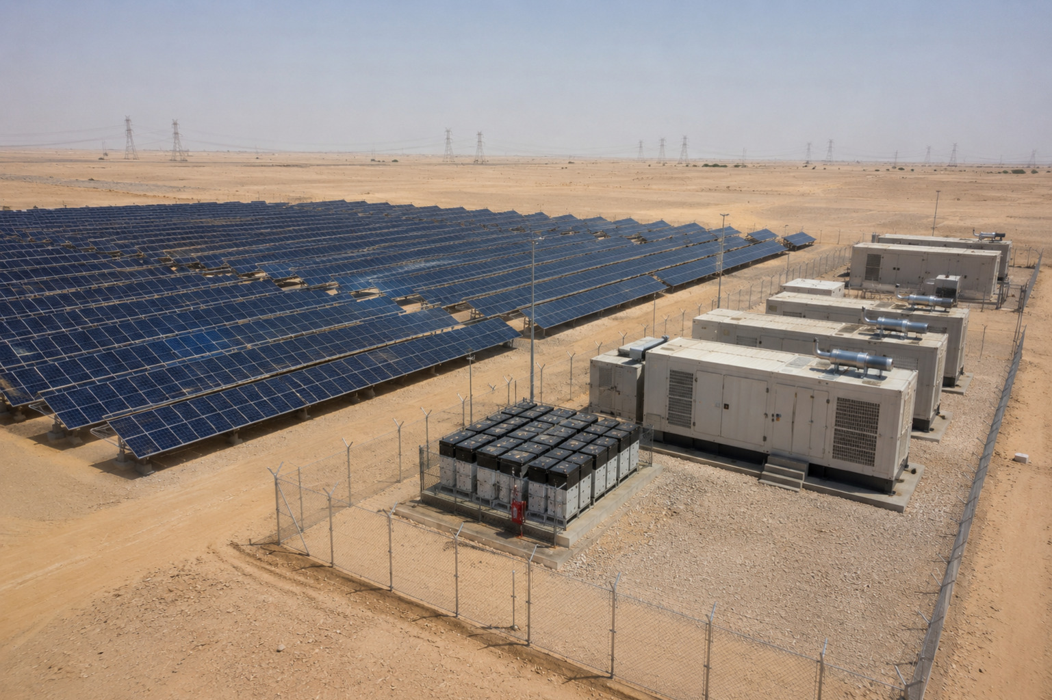 Utility-scale solar array with battery storage and generator backup by White Dream in Saudi Arabia