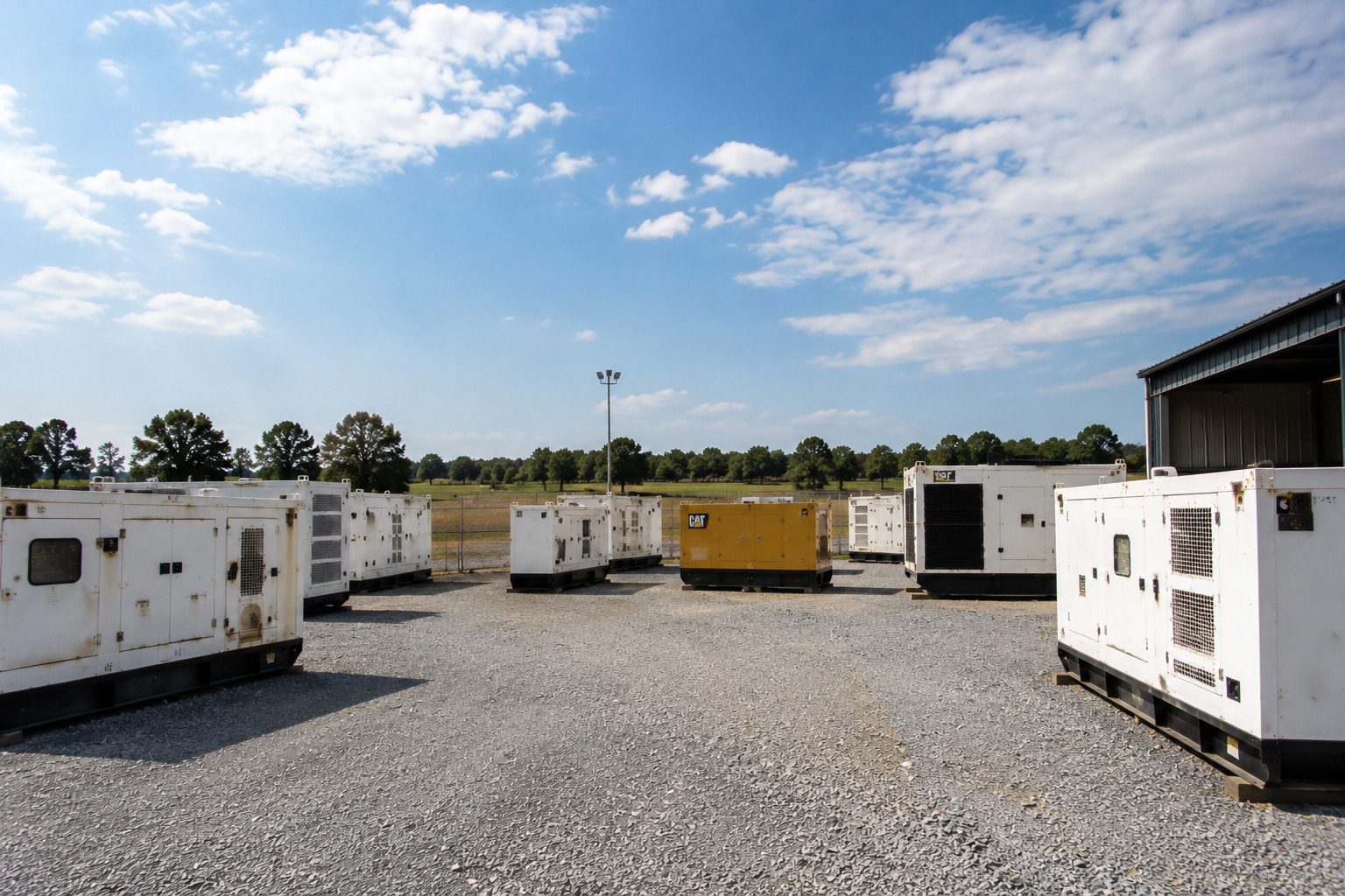 Row of used diesel generators inspected and serviced by White Dream before resale