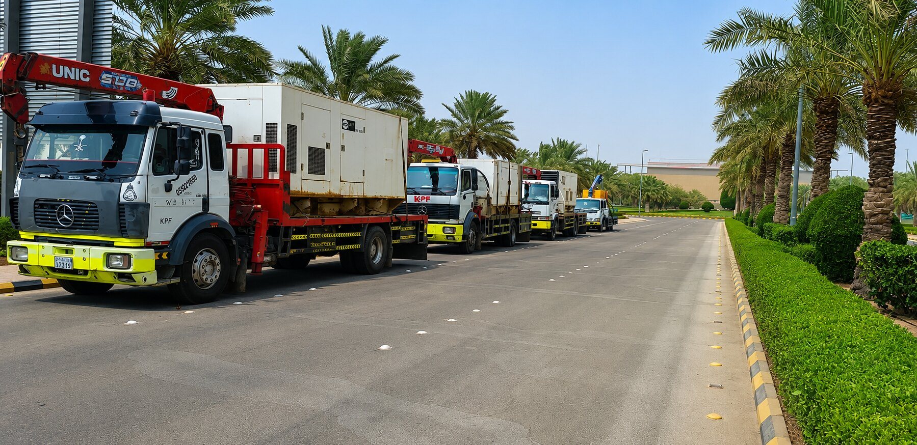 White Dream's own transport fleet delivering a diesel generator across Saudi Arabia